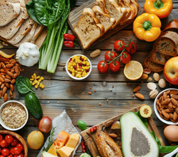 healthy foods on a wooden table